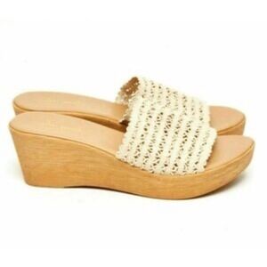 Mila Paoli Woven Wedge Sandals‎ Slides Beige Size 8.5 Made in Italy